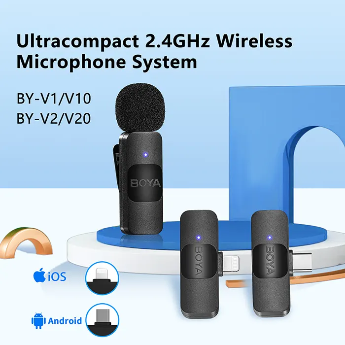 BOYA BY-V10 Ultracompact Wireless Microphone System with USB-C for Mobile (2.4 GHz)